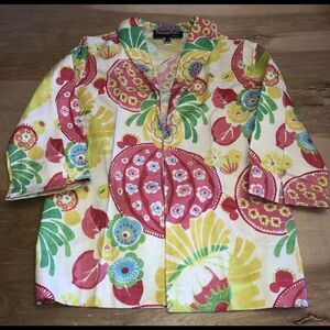 Vintage Women's Painted Pony Floral Blazer‎ Jacket Made In USA Size M Artsy Pink